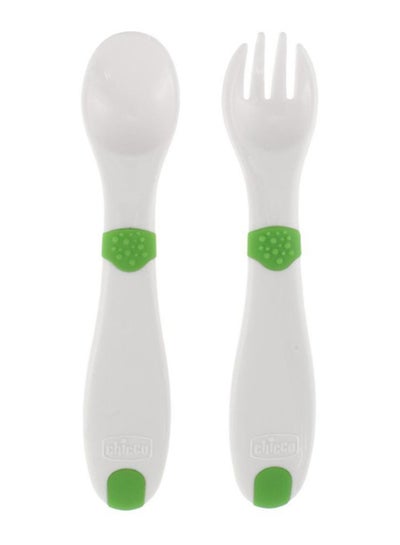 Buy First Cutlery, Pack Of 2 - White/Green in Egypt