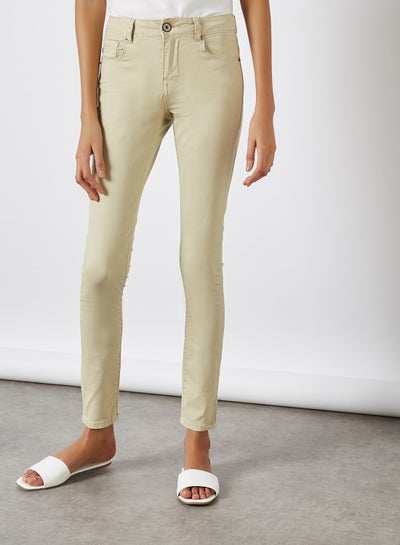 Buy Solid Pattern Skinny Jeans Beige in Saudi Arabia