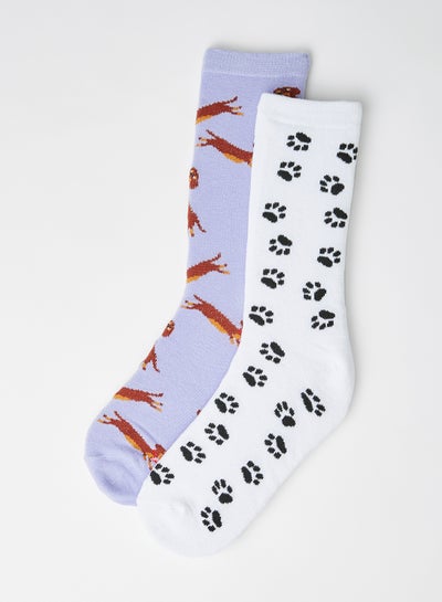 Buy Dog Print Socks (2 Pack) Lilac / Multi White / Black in Egypt