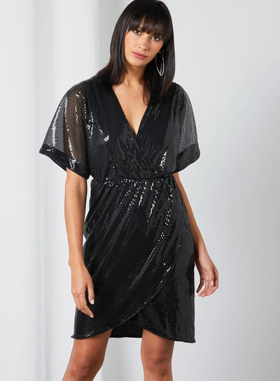 Buy Shimmer Wrap Dress Black in Saudi Arabia