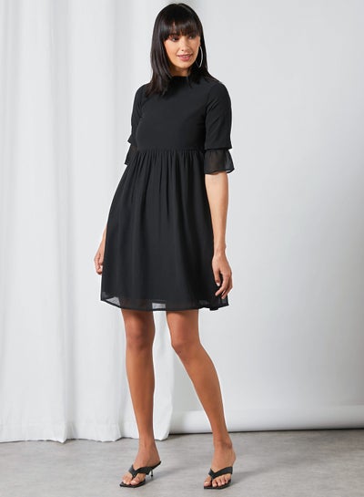 Buy Round Neck Mini Dress Black in Saudi Arabia