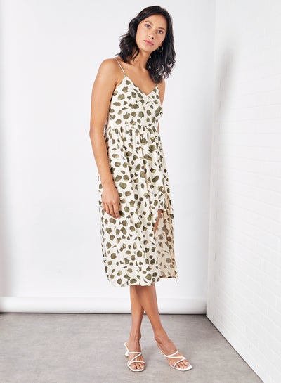 Buy Printed Slit Wrap Dress Ecru in Saudi Arabia