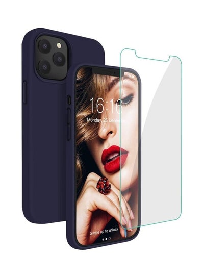 Buy Silicone Shockproof Case Cover With Tempered Screen Protector For iPhone12/12 Pro Dark Blue in UAE