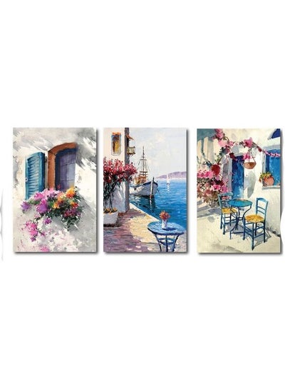 Buy 3-Piece Places Design Framed Vinyl Tableau Multicolor 60x120cm in Egypt