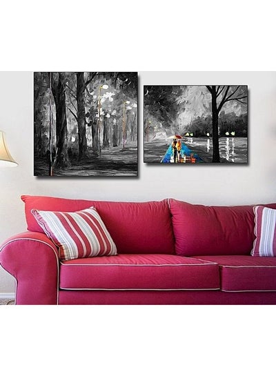 Buy 2-Piece Contemporary Design Framed Vinyl Tableau Multicolor 80x70cm in Egypt