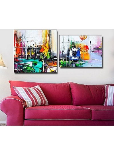 Buy 2-Piece Contemporary Design Framed Vinyl Tableau Multicolor 80x70cm in Egypt