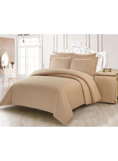 Buy 4-piece  Luxury  Stripe Comforter Set Twin Microfiber Beige in UAE