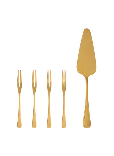 Buy 5-Piece Stainless Steel Cake Knife And Fork Set Golden in UAE