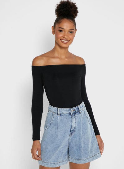 Buy Off Shoulder Long Sleeve Top Black in UAE