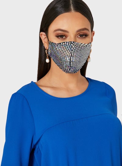 Buy Spandex Hologram Printed Mask Black/Silver in UAE