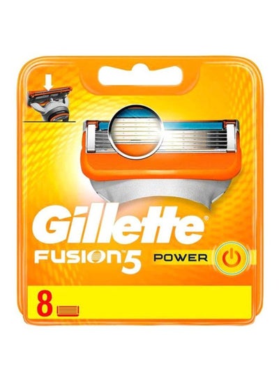 Buy 8-Piece Fusion5 Power Razor Blades Set Orange/Silver 1x0.2x1.1cm in Saudi Arabia