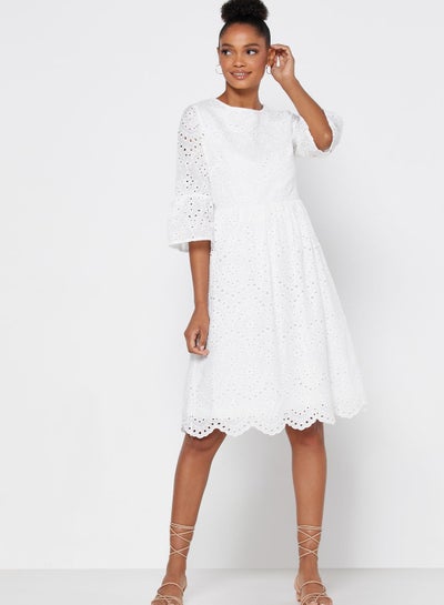 Buy Openwork Knee Length Dress White in UAE
