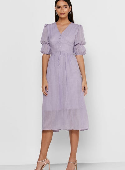 Buy Button Front Midi Dress Lavender in UAE