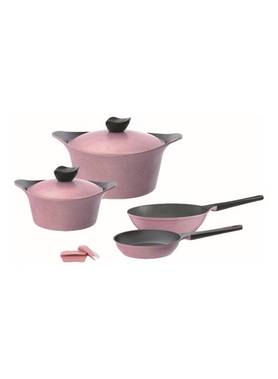 Buy 8-Piece Aeni Cookware Set Pink Marble 50x24.6x30.2cm in UAE