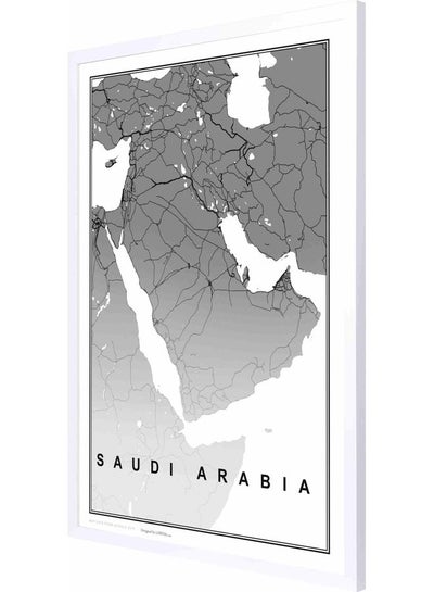 Buy Saudi Arabia Map Painted Framed Wall Painting White 53x73x2cm in Saudi Arabia