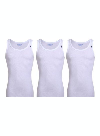 Buy 3-Piece Cotton Sleeveless Tank Top Undershirts Set White in Egypt