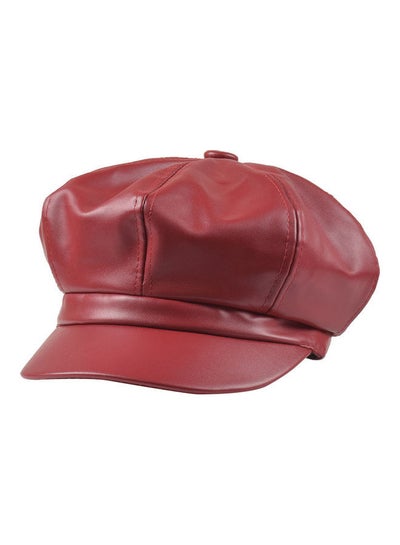 اشتري قبعة بيريه مسطحة من الجلد الصناعي بتصميم كلاسيكي بلون سادة مناسبة للاستخدام في الأماكن الخارجية للنساء أحمر برغندي في السعودية