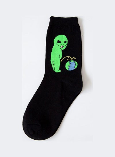 Buy Pair Of Alien Printed Socks Black/Green in UAE