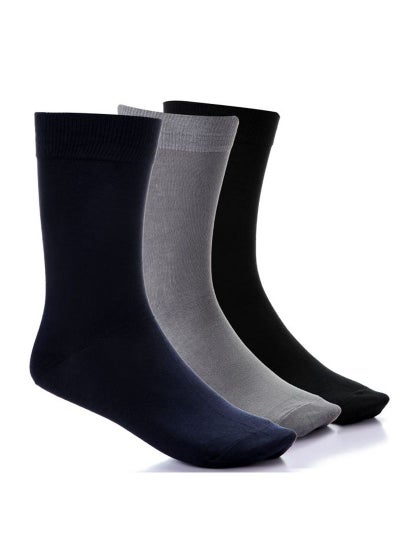 Buy 3-Piece Classic High-Height Socks Set Navy/Black/Light Grey in Egypt