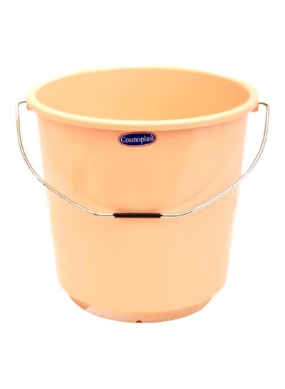 Buy 18-Liter Round Plastic Bucket With Steel Handle Beige in UAE