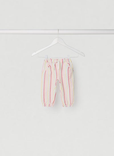 Buy Striped Pattern Cotton Trousers Bright White in UAE