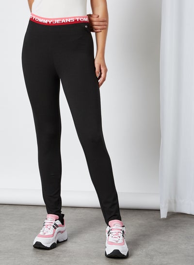 Buy Logo Printed Waistband High Waist Legging Black in UAE