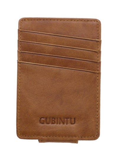 Buy Genuine Leather Foreign Trade Card Wallet With Back Money Clip Light Coffee in Saudi Arabia