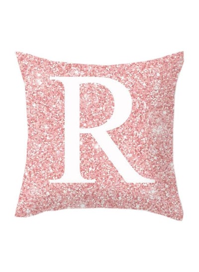 Buy R Letter Printed Metallic Cushion Cover Pink/White 45x45cm in UAE