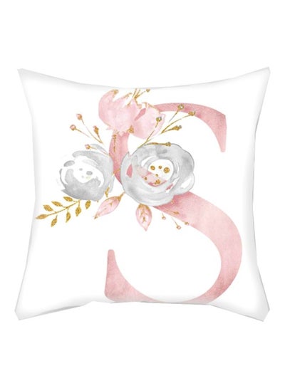 Buy Letter S With Floral Printed Cushion Cover White/Pink/Blue in Saudi Arabia