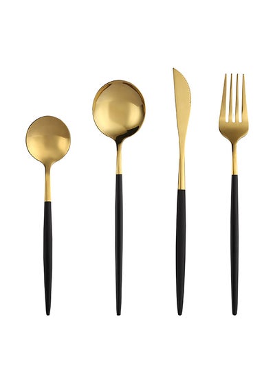 Buy 4-Piece Stainless Steel Cutlery Set Gold/Black in Saudi Arabia