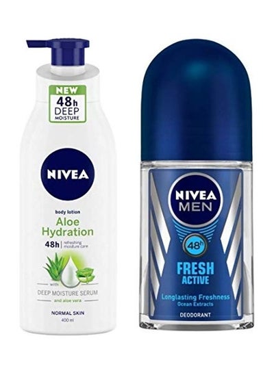 Buy Aloe Hydration Body Lotion With Fresh Active Original Deodorant Roll-On Lotion 400gm, Roll On 50ml in UAE