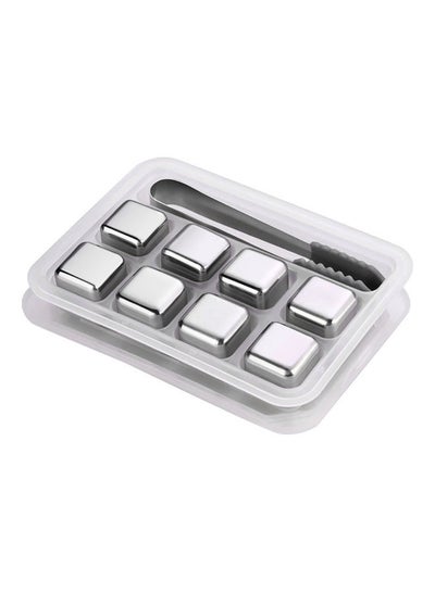 Buy 8-Piece Reusable Stainless Steel Ice Cube Silver 15.5x4x11.2cm in Saudi Arabia