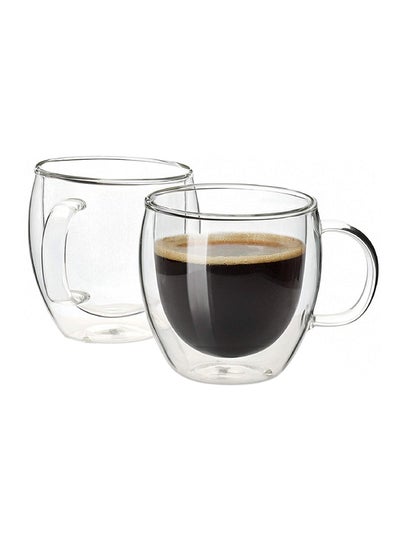 Buy 2-Piece Double Walled Glass Coffee Mugs with Handle, Large Insulated Layer Coffee Cups, Clear Borosilicate Mugs, Perfect for Espresso, Cappuccino, Tea, Latte Clear 240ml in Egypt