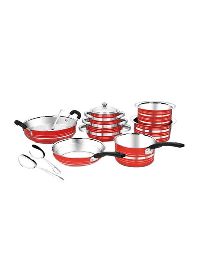 Buy 14 Piece Stainless Steel Cookware Set Red 14-Piece in UAE