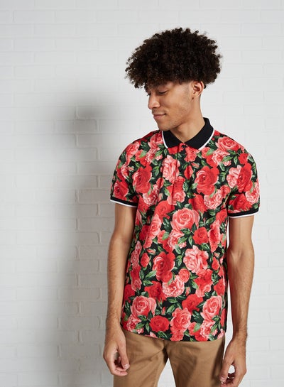Buy Rose Floral Print Polo BLACK/RED in Egypt
