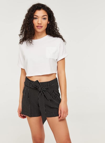 Buy Twill Paper Bag Woven Shorts Black in Saudi Arabia