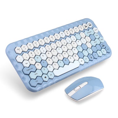 Buy Cordless Mechanical Round Cap Keyboard And Mouse Blue in Saudi Arabia