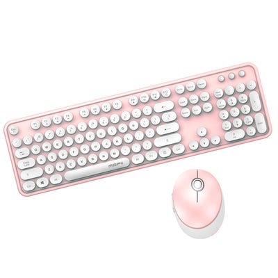 Buy Cordless Mechanical Round Cap Keyboard And Mouse White/Pink in Saudi Arabia