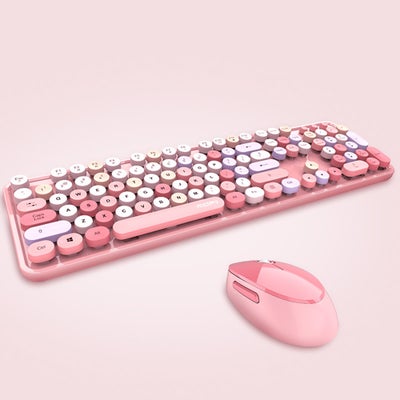 Buy Cordless Mechanical Round Cap Keyboard And Mouse Pink in UAE
