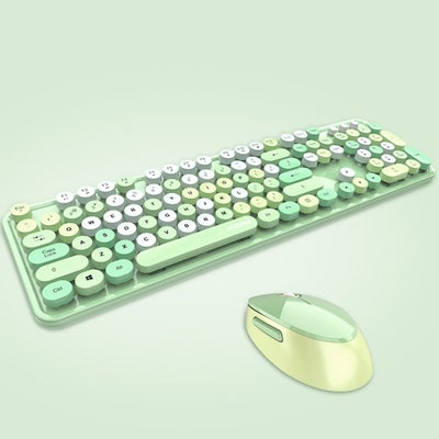 اشتري لوحة مفاتيح ميكانيكية لاسلكية بتصميم أزرار دائرية وماوس أخضر في الامارات