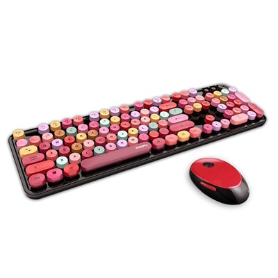 اشتري لوحة مفاتيح ميكانيكية لاسلكية بتصميم أزرار دائرية وماوس متعدد الألوان في الامارات