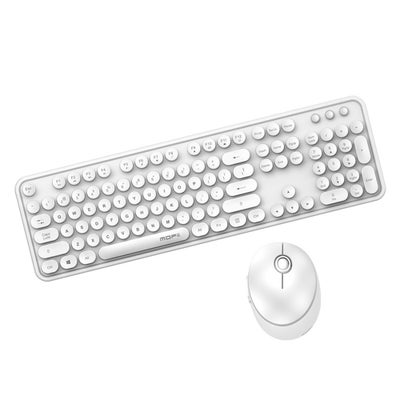 اشتري لوحة مفاتيح ميكانيكية لاسلكية بتصميم أزرار دائرية وماوس أبيض في السعودية