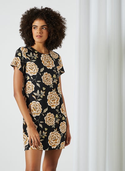 Buy Floral Print Mini Shift Dress Black/Multi in Egypt