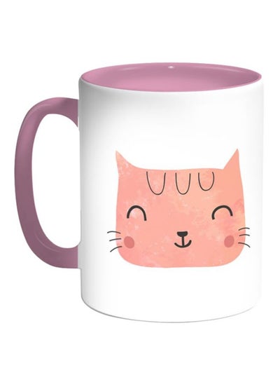 Buy Cat Printed Ceramic Coffee Mug White/Pink in Egypt