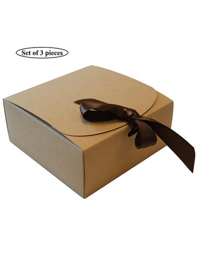 اشتري A Set Of 3 Luxury DIY Kraft White Paper Candy Favours Square Medium Box With Ribbon في السعودية