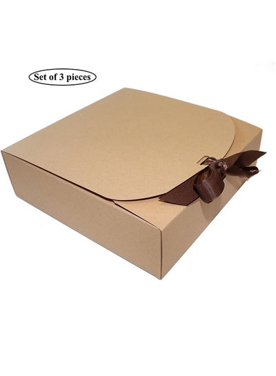 Buy A Set Of 3 Luxury DIY Kraft White Paper Candy Favours Square Medium Box With Ribbon For Chocolates, Party Wedding Decorations, Baby Shower Gifts. in UAE