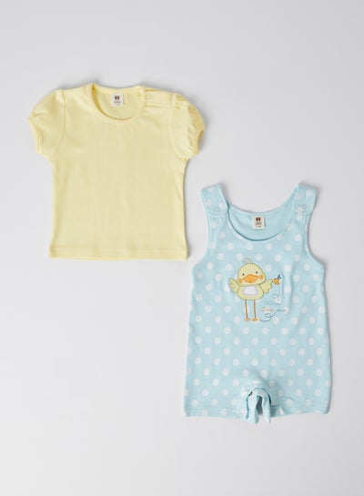 Buy Baby T-Shirt and Onesie Set Blue/Lemon in UAE