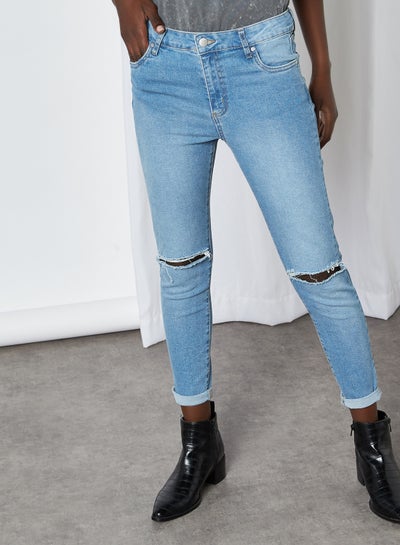 Buy Distressed Pattern Slim Fit Mid Rise Jeans Venice Blue Rip in Saudi Arabia