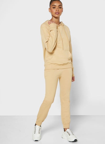 Buy 2-Piece Hoodie And Jogger Set Beige in Saudi Arabia