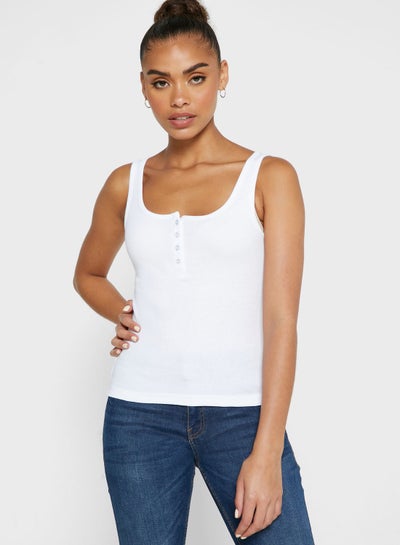 Buy Henley Ribbed Tank Top White in UAE